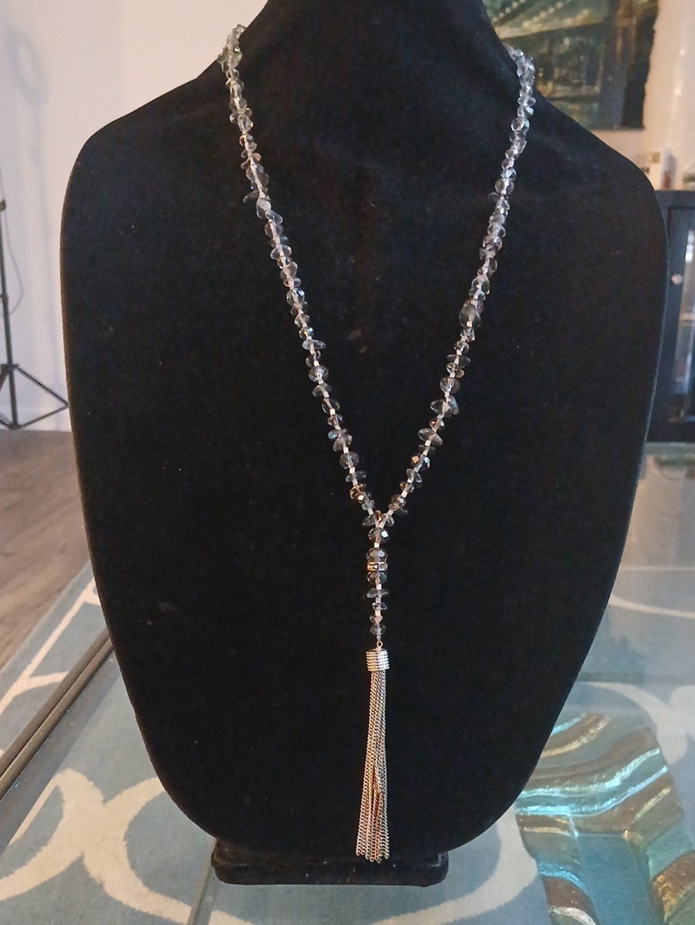 Simply Vera Wang Glass Beaded Tassel Necklace - Silver